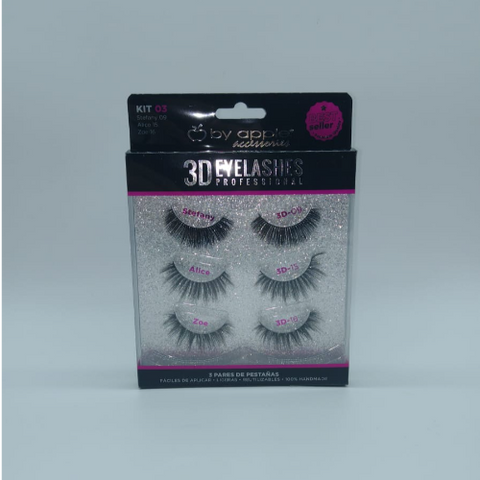 Pestanas 3D Eyelashes 3 Pares Kit 03 By Apple 64954