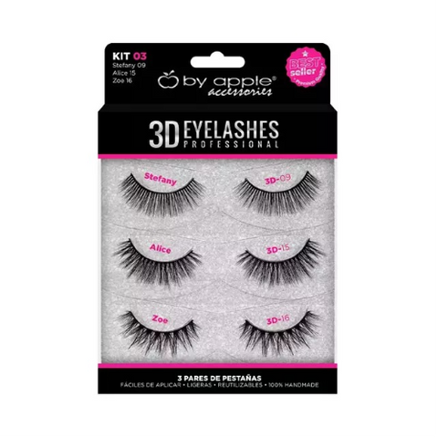 Pestanas 3D Eyelashes 3 Pares Kit 03 By Apple 64954